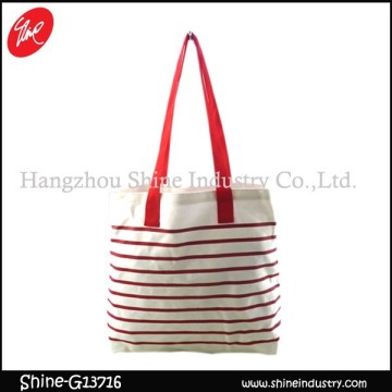 China wholesale canvas bag/red stripe shopping bag/tote bag