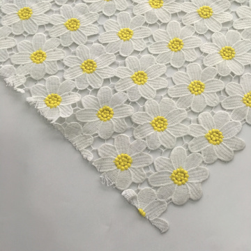Two Tone Milky Yarn Chemical Lace Embroidery Fabric