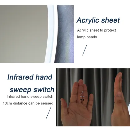 Infrared Induction Three Color Light Round Bathroom Mirror