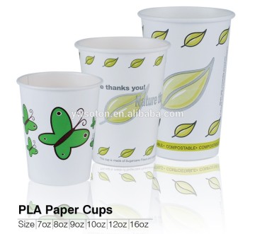 100% Biodegradable Copas, Compostable Paper PLA-Lined Cup Coffee Water Tasse Beker