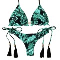 Women's Sexy Bikini Swimsuit Bronzing Printed Tassel Lace Split Bikini Push-up Beachwear Swimwear Swimwear#40