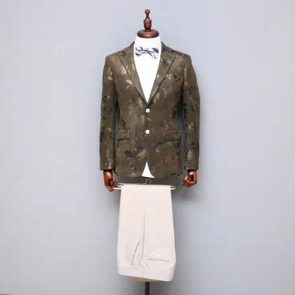 Custom Printing Fashion Men's Green Blazer Suit