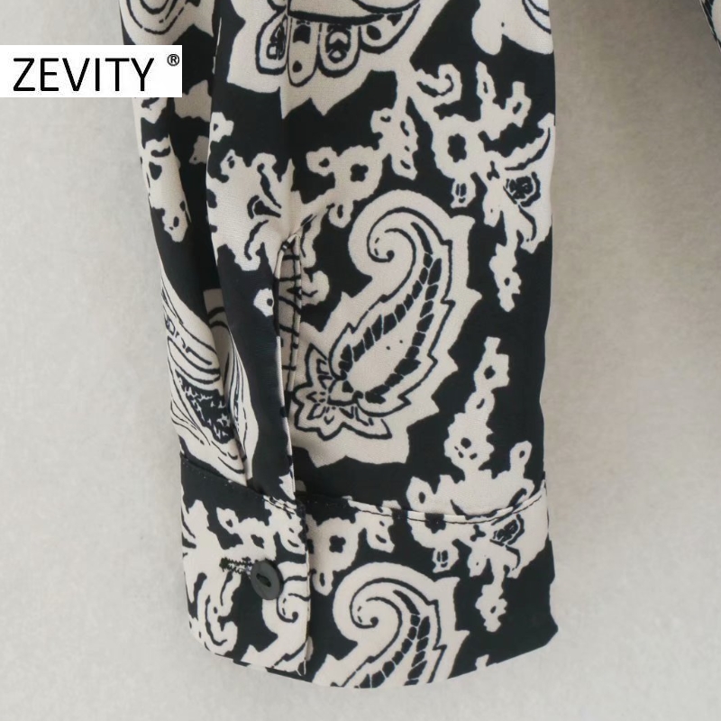 Zevity New Women Vintage Paisley Flower Print Casual Blouse Office Ladies Cashew Nut Shirt Business Roupas Femininas Tops LS7284