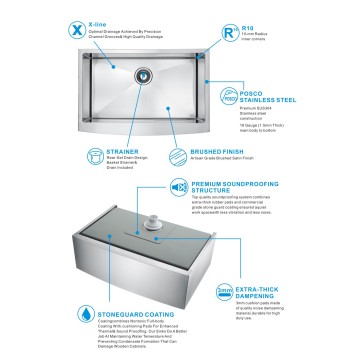 Tablier fait à la main un bol simple évier en acier inoxydable