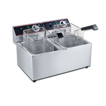 6L+6L Table Top Stainless Steel French Fries Machine with 2 Tanks and 2 Baskets - Commercial Potato Chips Gas Fryer Electrical Deep Fryer