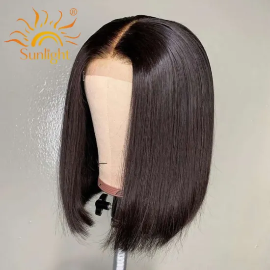 Sunlight Human 1b Color Pre Plucked Hair Natural For Black Women Virgin Transparent Glueless Peruvian Bob Wigs Lace Front Pixie