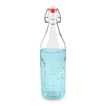 Botellas de vidrio en relieve de 1000 ml con tapa de abrazadera de clip