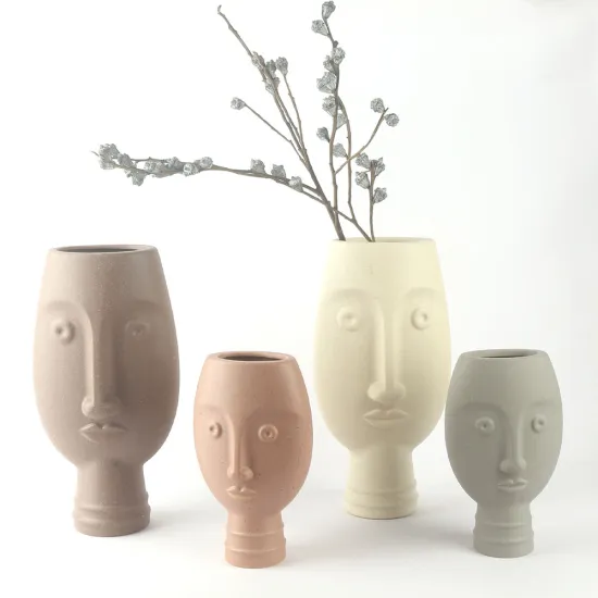 Custom Human Face Ceramic Flower Vases with Sand Rustic Glaze: Unique Home, Hotel, and Restaurant Decorations