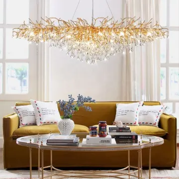 Round Pendant Crystal Light Indoor Living Room Chandelier Tree Branch Ceiling Lamp