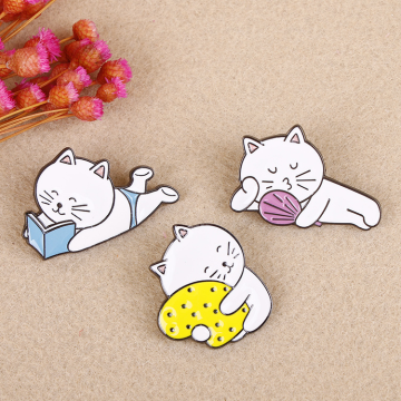 Cartoon Metal Book Cat Enamel Pins Clothing Accessories