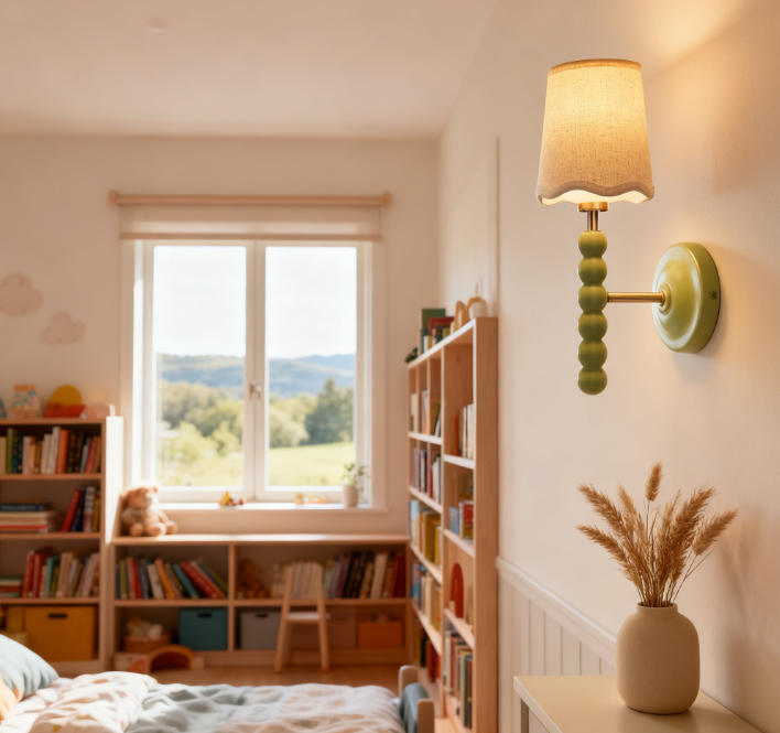 Bobbin Wall Lights with Natural Scalloped Shades (15)