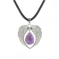 Gemstone Silver Alloy Wing Teardrop Gemstone Pendant Necklace Heart Shape Crystal Healing Wing Choker for Women Anniversary Gift