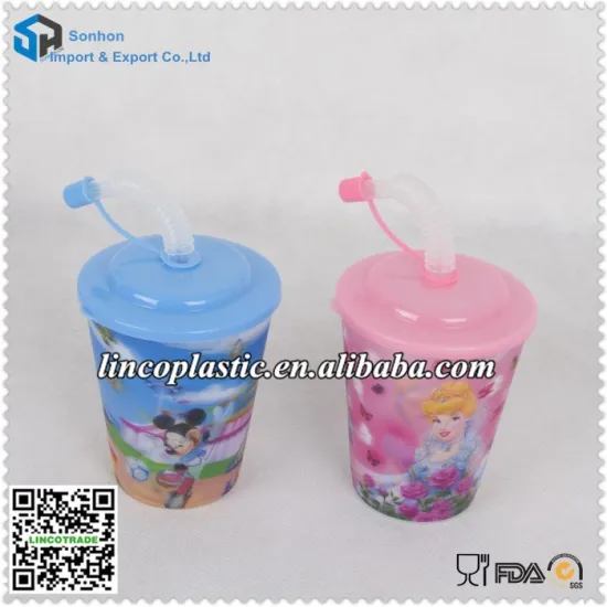 Promotional 3D lenticular plastic water cup with straw & lid