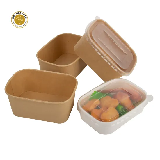 Wholesale Disposable Kraft Paper Bowls: Rectangle Salad Bowls with Square Bottom and Lid for Takeaway Food