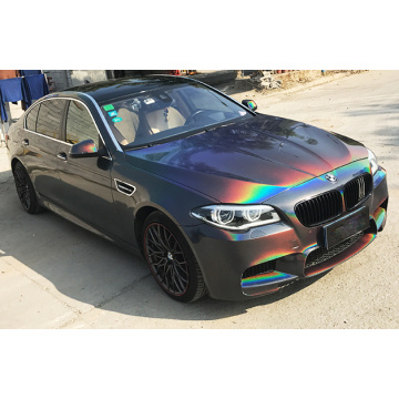 High quality TPU Rainbow Laser Metallic black car color Changing wrapping vinyl