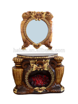 Framed Mirror included Antique Poly resin Indoor Freestanding Decorative fireplace mantel with MDF tabletop