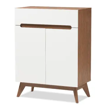 White and Walnut Unique Stylish Shoe Rack Furniture
