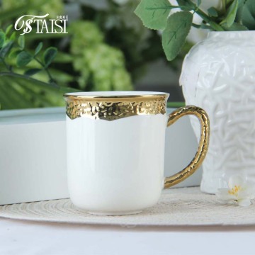 Ceramic Tea Cups and Porcelain Mugs with Gold Trim - 5 Inch Coffee Cups