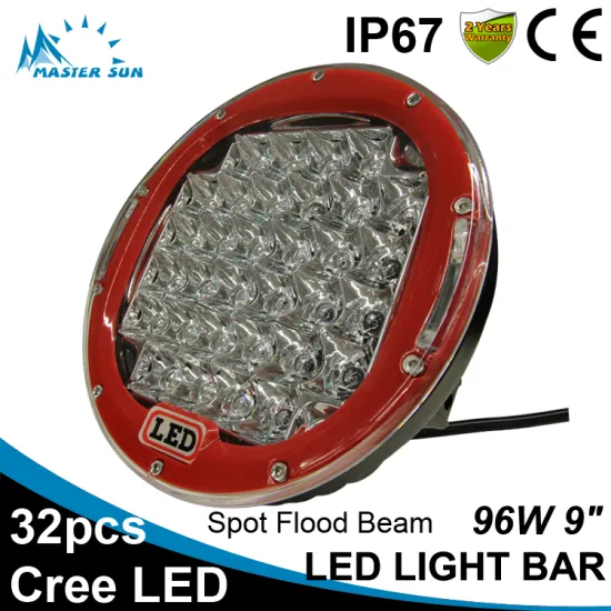Waterproof Red 9inch 96w led tractor work light car led light bar off road led light bar