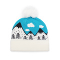 Circular Machine Knitted Acrylic Jacquard Pom Pom Beanie