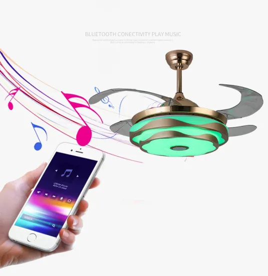 New Chandelier Fan with BT Speaker for Dining Room: Whole House Lighting Solution Retractable Blade Ceiling Fan Lamp