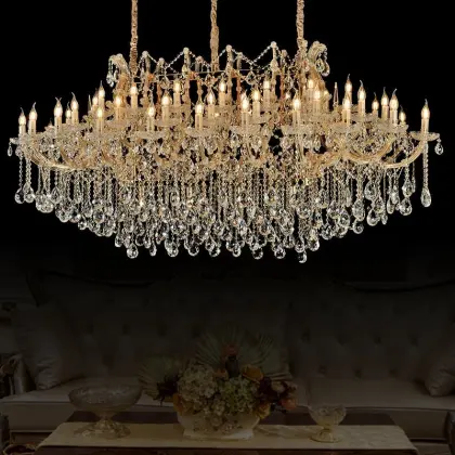Custom Grand Rectangular Pendant Light Chrome Maria Theresa Candle Crystal Chandelier for Dining Room and Restaurant Island