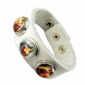 Unique Charmful Chic Greece elohim Portrayal White PU Leather Bracelets, OEM/ODM Orders are Welcome