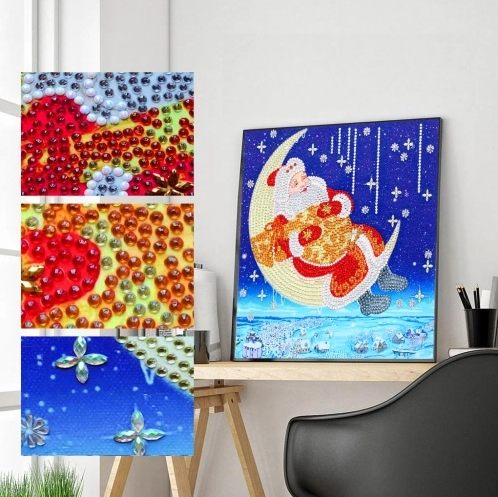 Mond- und Weihnachtsmann -Diamantenmalerei Dekoration Moon and Santa's Diamond Painting Decoration