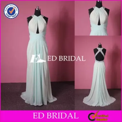JA007 Sexy Halter Sleeveless Beading Backless Chiffon Mint Sexy Evening Dress