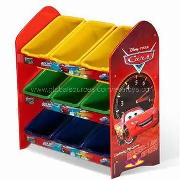 Children's wooden toy storage with 9-piece plastic bins/bins toy organizer storage/toy storage