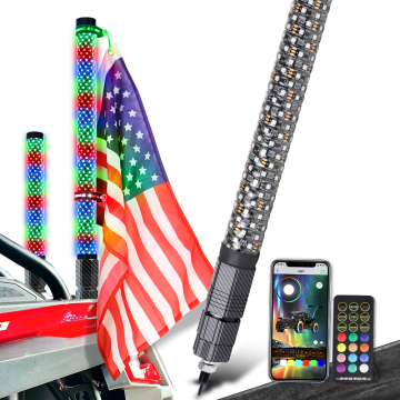 Remote RF Controlled RGB Spiral LED Antenna Whip Light for Polaris RZR UTV