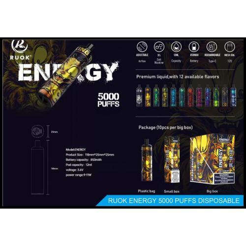 Ruok Energy 5000 bocanadas de fábrica de vape desechable
