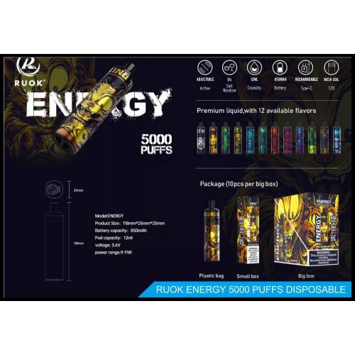 Ruok Energy 5000 퍼프 일회용 vape 공장