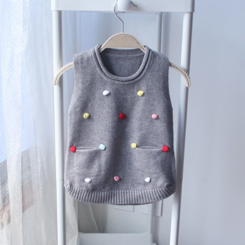 Baby Girl Clothes 0-4T Toddler Vest Spring Waistcoats Pullover Knit Girls Cute Handmade Color Point With Pocket