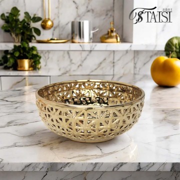 Wholesale Gold Hollow-Out Ceramic Fruit Bowl Decor