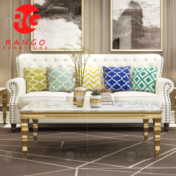 Modern Stainless Steel Leg Marble and Silver Coffee Table