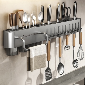 Factory Direct Wall-Mounted Kitchen Utensil Organizer Rack with Towel Hanger