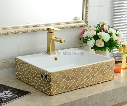 Artistic Golden Basin Counter Basin Ceramics Bathroom Art Basin