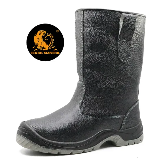 Black leather welding boots for work