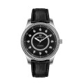 Pearl Dial de cuero y reloj de cuarzo de cuarzo para hombres de diamantes