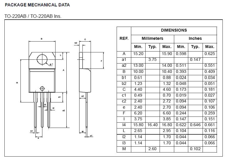 BTA12 Serise Triacs YZPST-BTA12 TO-220AB