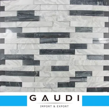 Luxury strip glass mixed stone kitchen backsplash mosaic tile
