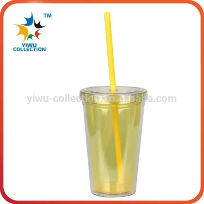 Manufature double wall plastic straw cup/color changing double wall plastic straw cup