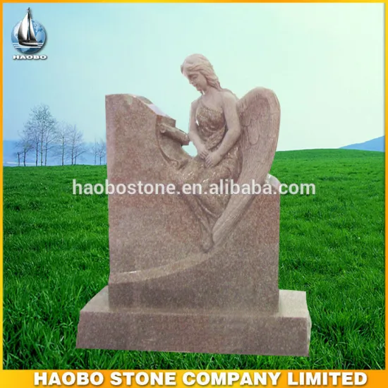 China Pink Granite Carved Angel Headstone