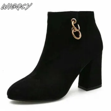 Plus velvet booties female 2020 winter new suede single boots highheeled bare boots Pointed fashion boots matte women boots tide