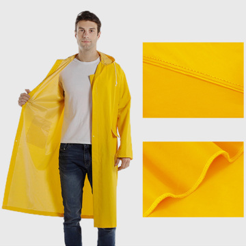 Waterproof PVC Long Raincoat Jacket with Detachable Hood - Yellow Fishing Safety Heavy Duty Rain Coat