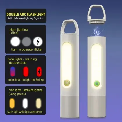 Outdoor Multi-Functional High-Voltage Arc Rechargeable Self-Defense Flashlight
