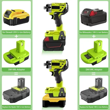 DM18RL Battery Adapter for 18V-20V Li-ion Tools - Dewalt, Milwaukee, Ryobi