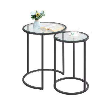 Black Metal and Glass Round Nesting Table Set for Living Room/Bedroom/Reception