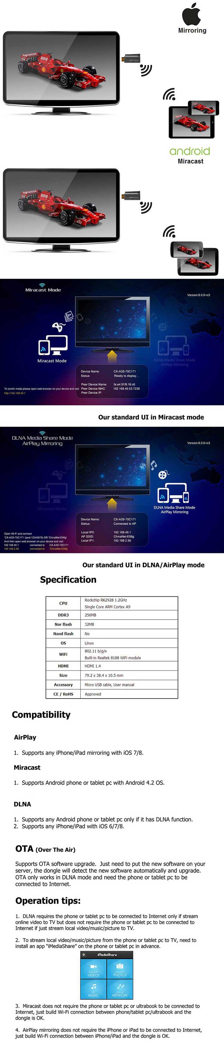 WiFi Play Chrome Cast Mirror Cast